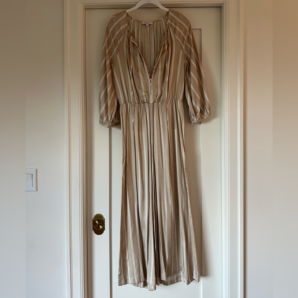 Madewell Beige Striped Long Sleeve Jumpsuit